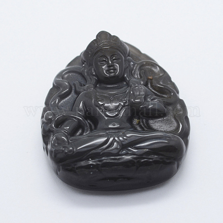 Pendentifs en obsidienne naturelle sculptés G-E428-18-1