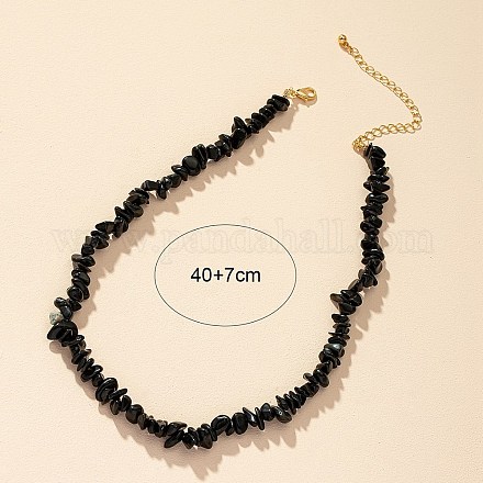Perlenkette aus natürlichen Obsidian-Chips NJEW-FZ00002-1