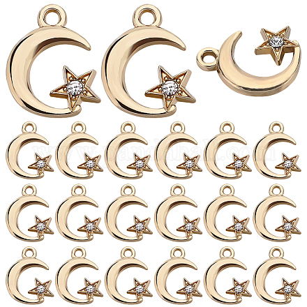SUNNYCLUE 1 Box 60Pcs Gold Star Charms Rhinestone Moon Charm Alloy Metal Crystal Celestial Crecent Stars Planets Charm Bulk for Jewelry Making Charms Women DIY Necklaces Earrings Bracelets Crafts FIND-SC0006-79-1