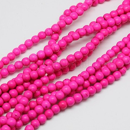 1 Strand Dyed Fuchsia Round Synthetic Turquoise Beads Strands X-TURQ-G106-4mm-02K-1