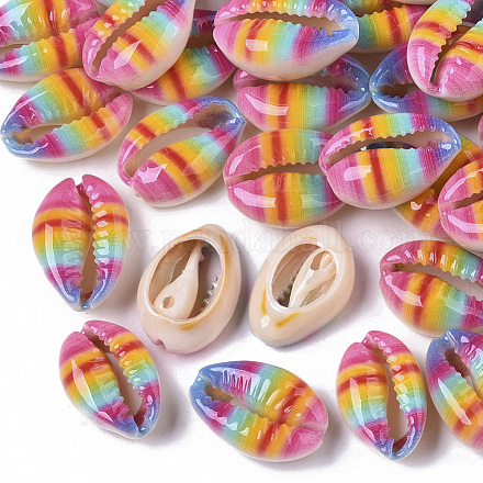 Printed Natural Cowrie Shell Beads SSHEL-R047-01-A06-1