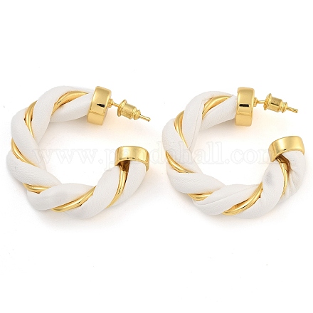 Серьги-гвоздики из латуни и искусственной кожи EJEW-K293-19G-01-1