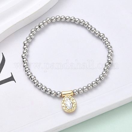 Браслеты с овальными подвесками из латуни BJEW-B148-03A-02-1