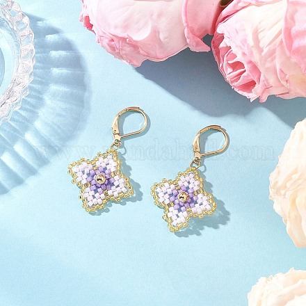 Серьги-гвоздики с цветочным креплением из стеклянных бусин ручной работы EJEW-MZ00578-02-1