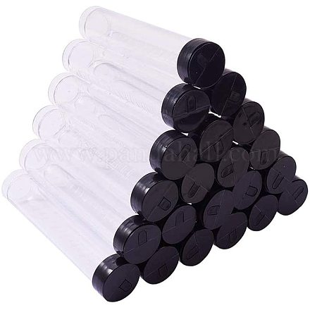 Pandahall 30 pcs récipients à perles en tube plastique transparent couvercle noir 105x20 mm (diamètre 0.78