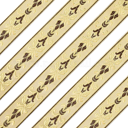 FINGERINSPIRE 25M 30mm Vintage Jacquard Ribbon Khaki Jacquard Trim Emobridered Woven Trim Gold & Brown Floral Webbing Ribbon for DIY Clothing Accessories Embellishment Decorations OCOR-WH0065-16B-1