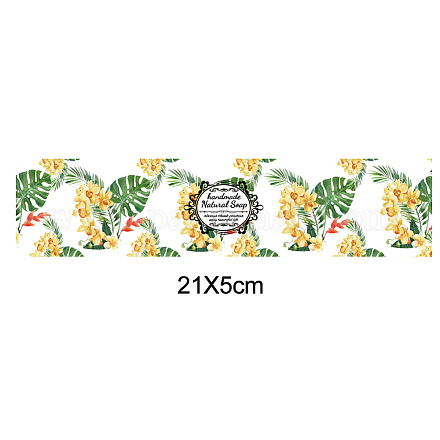 手作り石鹸紙タグ  両面コーティングされたアートペーパーテープ、蓋膜付き  葉/花の模様と単語の長方形  石鹸包装用  ライトカーキ  210x50mm DIY-WH0243-073-1