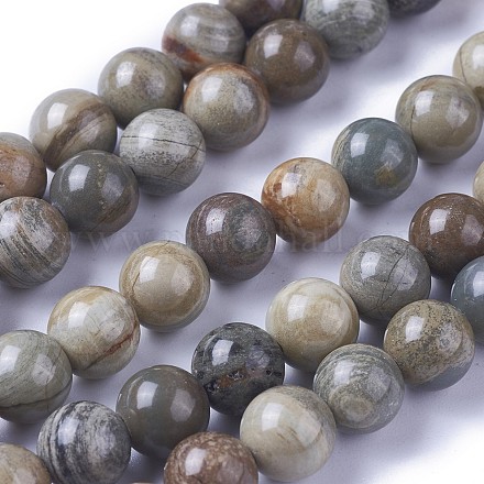 Chapelets de perles de feuille d'argent en jaspe naturel G-I244-02B-1