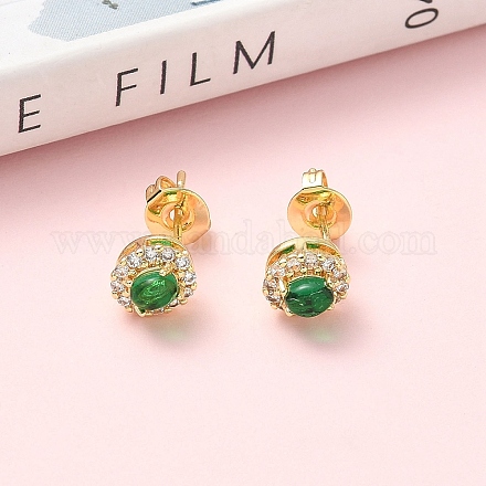 Овальные серьги-гвоздики из латуни с микропаве из прозрачных кубических цирконий EJEW-Z144-08G-1