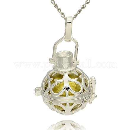 Silver Color Plated Brass Hollow Round Cage Pendants KK-J235-05S-1