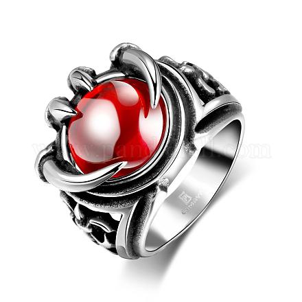 Punk 316L Stainless Steel Oval Red Corundum Rings For Men RJEW-BB01154-11-1