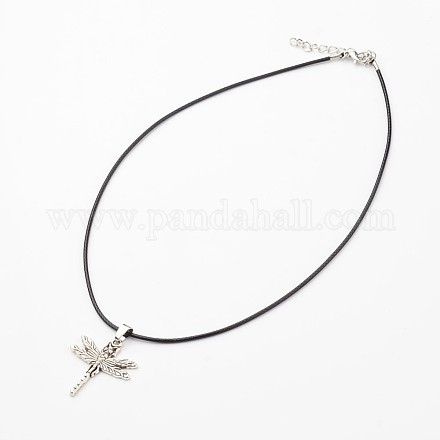 Dragonfly Tibetan Style Alloy Pendant Necklaces NJEW-F197-35-1