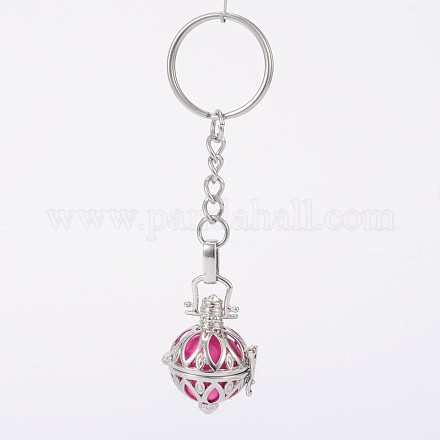 Platinum Plated Brass Hollow Round Cage Chime Ball Keychain KEYC-J073-D10-1