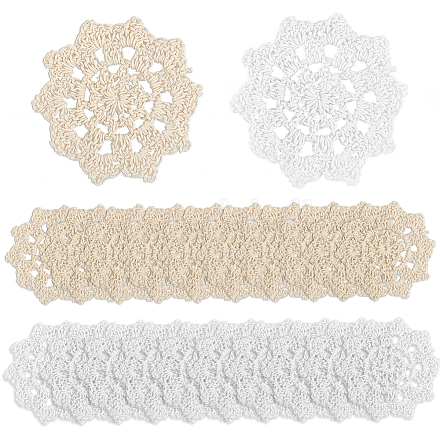 FINGERINSPIRE 30PCS Hand Crochet Lace Doilies (White & Beige AJEW-FG0003-74-1
