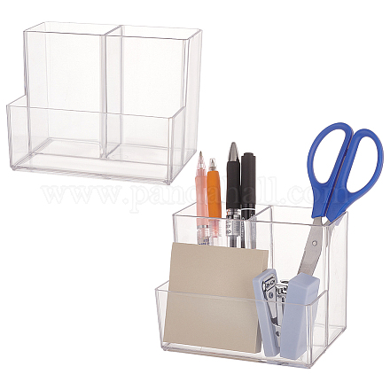FINGERINSPIRE 2 pcs Acrylic Pen Holder 3 Compartments Pencil Holder for Desk with Sticky Notes Holder Acrylic Pencil Cup Makeup Brush Storage Organizer Desktop Stationery Organizer for Home and Office AJEW-WH0314-195-1