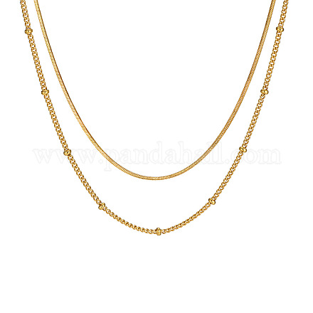 304 Stainless Steel Double-Layer Necklace NJEW-Q321-01G-1