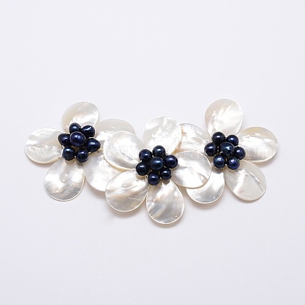 Gros pendentifs de fleur en coquillage blanc SSHEL-J034S-13-1