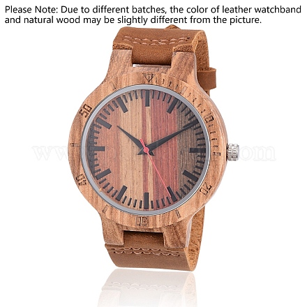 ゼブラノ木製腕時計  男性の電子時計  革の時計バンドと合金パーツ  サドルブラウン  260x23x2mm  ウォッチヘッド：56x48x12mm  ウオッチフェス：37mm WACH-H036-23-1