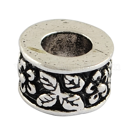 Large Hole Tibetan Style Alloy Column Carved Flower European Beads TIBEB-7926-AS-RS-1