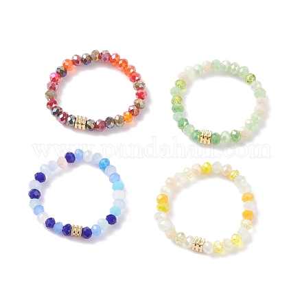 Bague extensible en perles de verre avec cube pour femme RJEW-JR00431-1