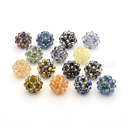 Half Plated Rondelle Transparent Glass Crystal Round Woven Beads GLAA-A034-10mm-D-1
