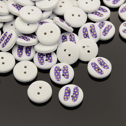 2 -holeフラットラウンド算術演算子には、木製の縫製のボタンを印刷  染め  青紫色  13x4mm  穴：1mm X-BUTT-M002-13mm-05-1