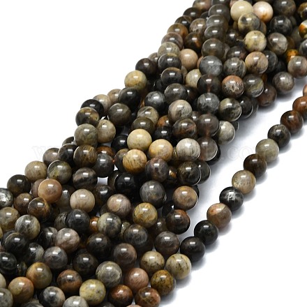 Brins de perles de sunstone noirs naturels G-E576-01C-1