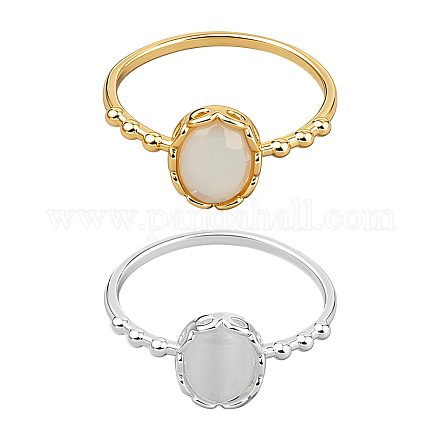2 шт. 2-х цветные кольца из латуни и кошачьего глаза для женщин RJEW-GO0001-24-1