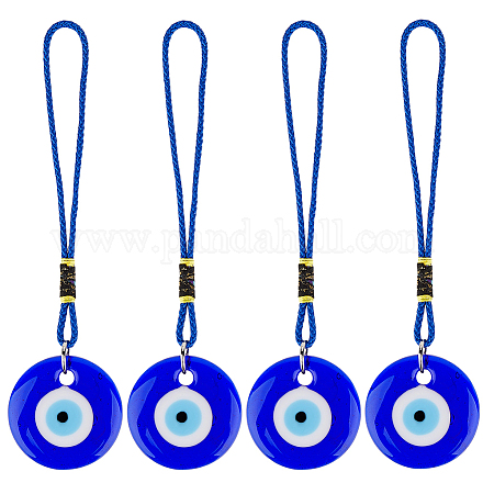 4 шт. плоская круглая подвеска с изображением сглаза ручной работы в стиле лэмпворк HJEW-CP0001-21-1