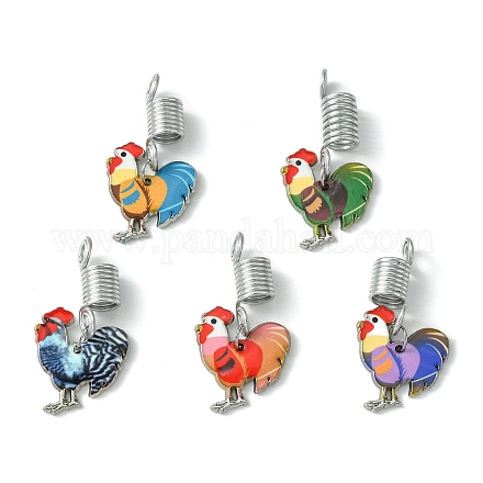 Clips de decoración de colgantes de pelo trenzado de gallo esmaltado de aleación OHAR-JH00034-1