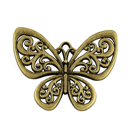 Tibetan Style Alloy Filigree Butterfly Pendants TIBEP-S282-AB-FF-1