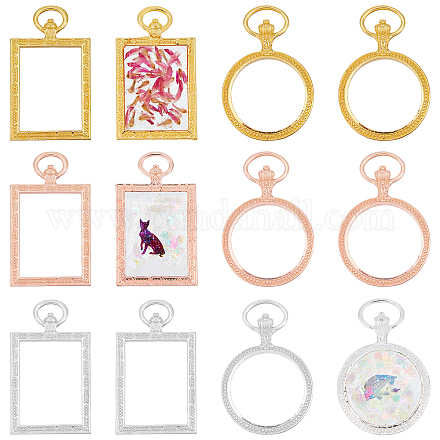 OLYCRAFT 12pcs Photo Frame Open Bezel Pendants 6-Style Alloy Frame Pendant Color-Lasting Hollow Resin Frames for Resin Jewelry Making - 3 Colors FIND-OC0001-55-1