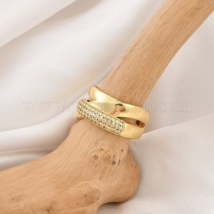 Кольца-манжеты из латуни с микро-паве и прозрачным циркониевым покрытием для женщин RJEW-M028-107G-1
