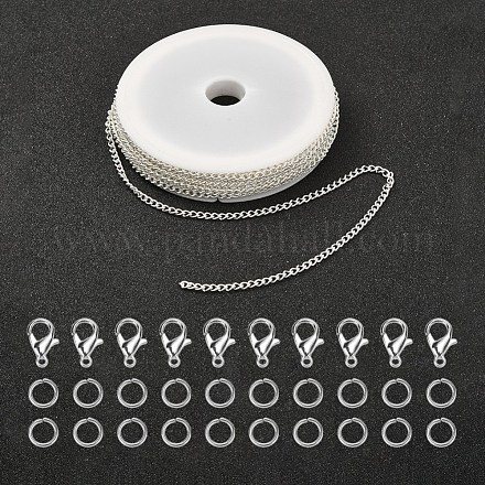 DIYチェーンブレスレットネックレス作りキット  鉄のカーブチェーンと丸カンを含む  合金の留め金  銀  チェーン：5m /セット DIY-YW0005-82S-1