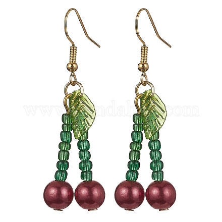 Boucles d'oreilles pendantes cerises en perles d'acrylique et de verre EJEW-JE05591-1
