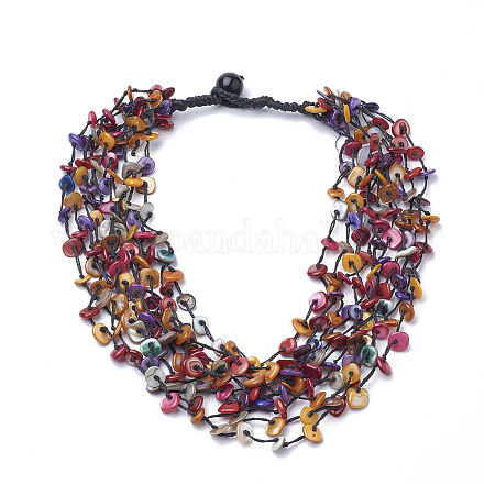 Dyed Shell Beaded Multi-strand Necklaces NJEW-Q310-29-1
