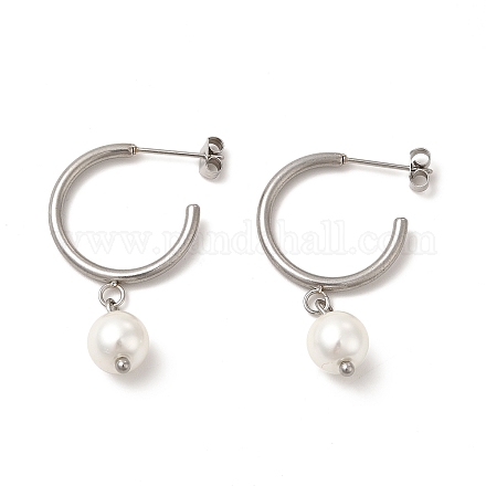 Glass Pearl Beaded Dangle Stud Earrings EJEW-P219-12P-1