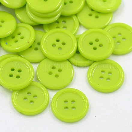 アクリル縫い付け用ボタン  衣装デザインのためのプラスチック製のシャツのボタン  4穴  染め  フラットラウンド  黄緑  17x2mm  穴：1mm BUTT-E076-B-05-1