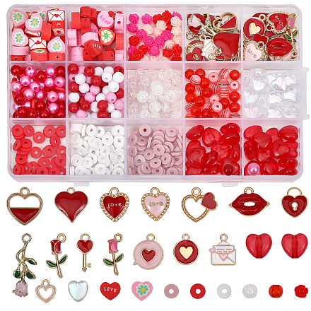 CHGCRAFT 460Pcs 28Styles Valentine's Day Beads DIY Jewelry Making Finding Kit Red Heart Love Assorted Resin Glass Acrylic Polymer Clay Beads for Bracelets Jewelry Making Charm Crafts Party Decoration DIY-FH0006-01-1