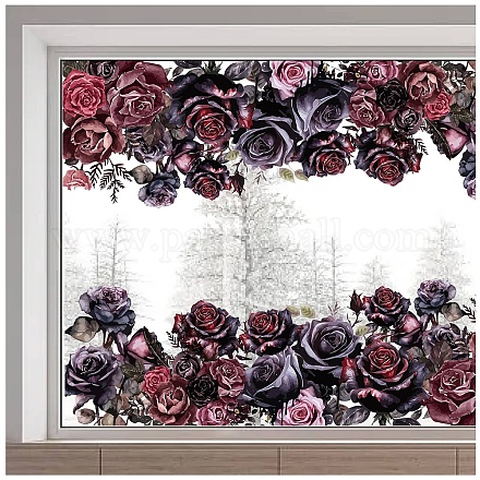 静電PVCウィンドウステッカー  窓の家の装飾のため  花  390x1180mm DIY-WH0457-005-1