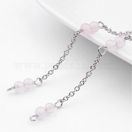 Handmade Round Rose Quartz Beads Chains for Necklaces Bracelets Making AJEW-JB00245-03-1