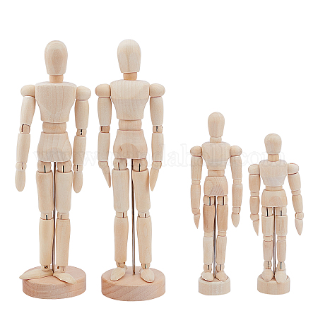 2Pcs 12'' Wood Poseable Mannequin, Artists Wooden Manikin Jointed Mannequin  Art Figure Drawing Model Articulated Wood Human Model with Base Flexible