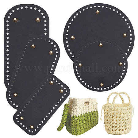 PandaHall Elite Black Crochet Bag Making Kit 1pc Oval Long Crochet Bag  Bottom PU Leather Knitting