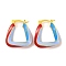 Brass & Enamel Hoop Earrings for Women, Lead Free & Cadmium Free, Trapezoid, Real 18K Gold Plated, Blue, 24x22x5mm