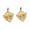 Brass Micro Pave Clear Cubic Zirconia Pendants, with Enamel, Flat Round with Cattle Charms, Real 18K Gold Plated, Orange, 18x16x3.7mm, Hole: 4x2.5mm