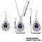 Brass Glass Teardrop Dangle Earrings & Pendant Necklaces Sets for Women, Platinum, Blue, Necklaces: 15.75 inch(40cm)