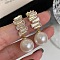 Round Alloy Crystal Rhinestone Dangle Stud Earrings, with Plastic Imitation Pearl, Golden, 33x12mm