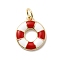 Brass Enamel Pendants, Swimming Ring, Rack Plating, Long-Lasting Plated, Cadmium Free & Lead Free, Real 18K Gold Plated, with Jump Ring, Red, 15x13x2mm, Hole: 3mm