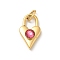 Ion Plating(IP) 304 Stainless Steel with Rhinestone Pendants, with Jump Ring, Real 14K Gold Plated, Heart Lock Charm, Fuchsia, 20x11.5x6mm, Hole: 5x3mm