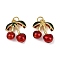 Brass Pendants, with Enamel and Jump Ring, Cherry Charm, Rack Plating, Long-Lasting Plated, Cadmium Free & Lead Free, Real 18K Gold Plated, FireBrick, 18x15x6.5mm, Hole: 3mm